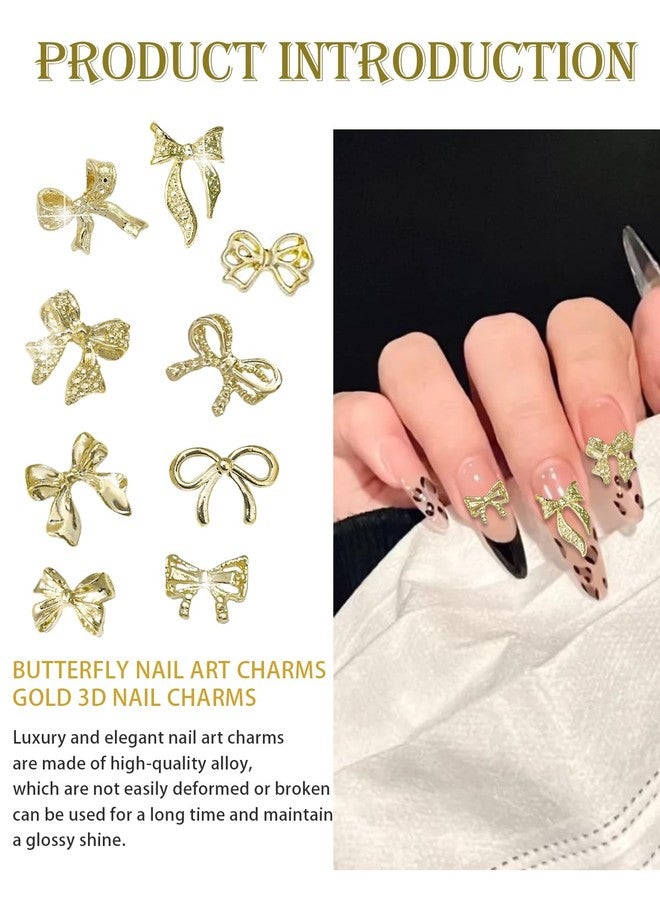 Wsimily 50pcs Metal Bow Nail Charms, Wsimily 3D Gold Bowknot Nail Art Charms Luxury Shiny Alloy Bow Tie Nail Gems DIY Manicure Nail Decoration Accessories for Women Girls - Image 3